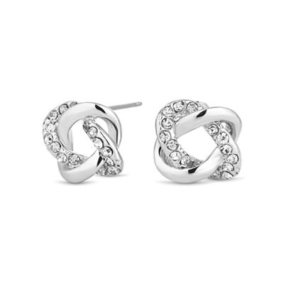 Silver crystal open knot stud earring